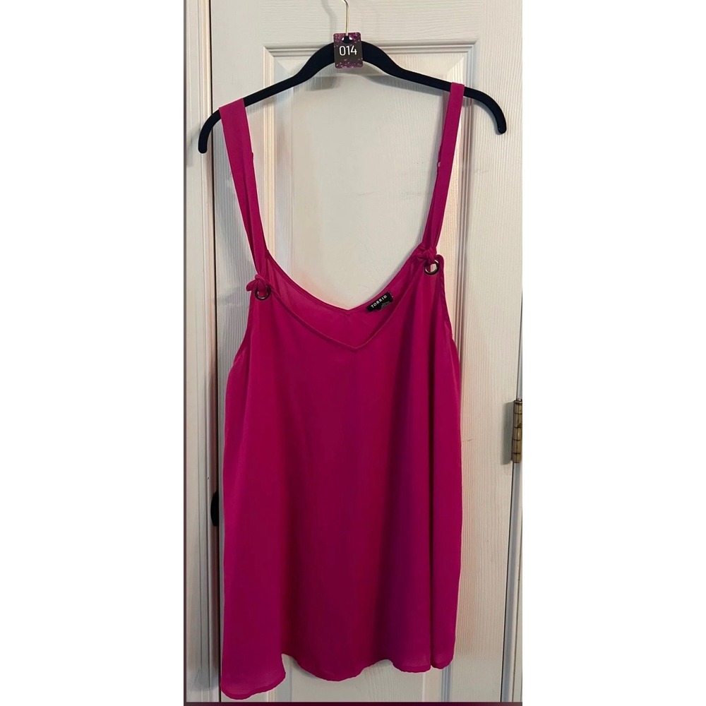 Torrid Magenta Pink Chiffon V-Neck Cami Tank Top With O-Ring Detail Size 1